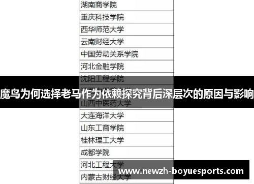魔鸟为何选择老马作为依赖探究背后深层次的原因与影响